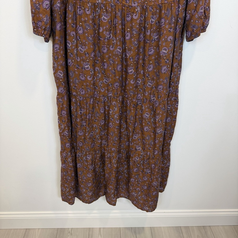 J. Jill XL Maxi Tiered Dress Ruffled Neckline In Dark Brown Graphic Paisley - Picture 3 of 10